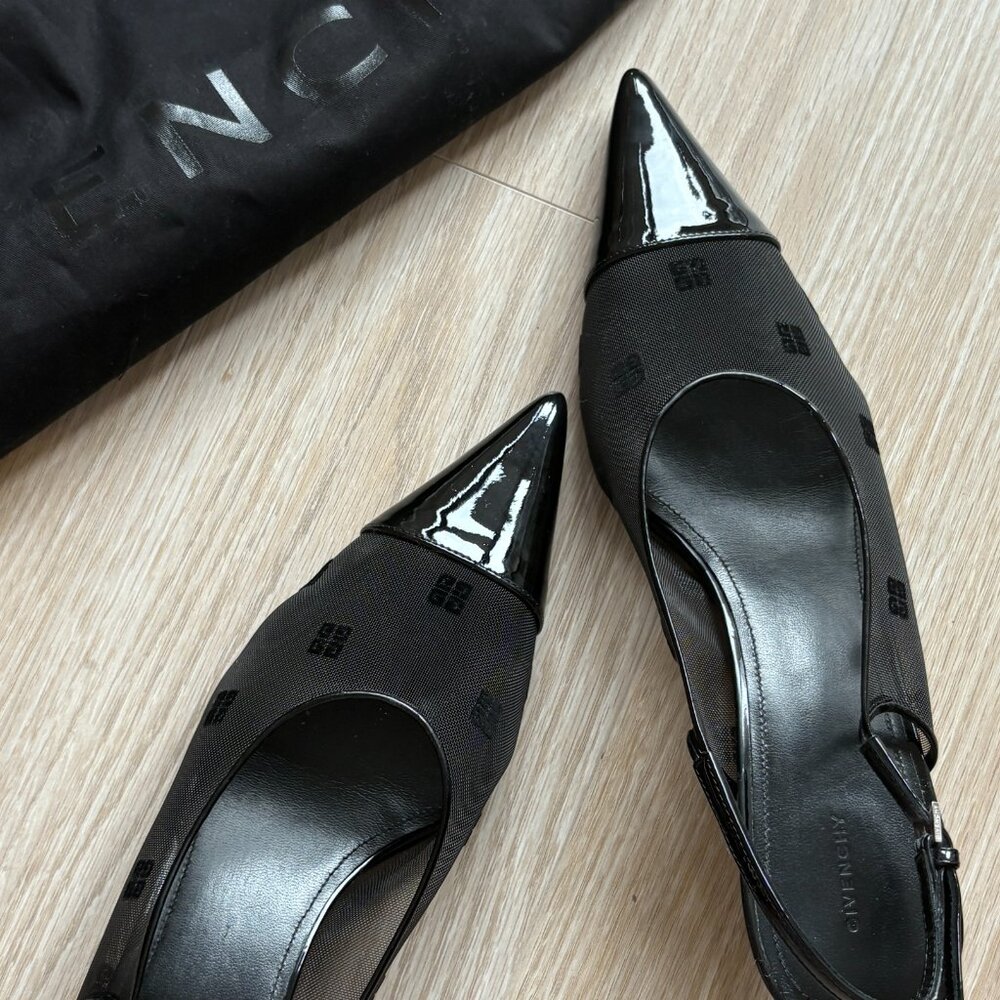 Givenchy Black Show 4G Slingback Heels/Mesh heels in black Heel: H1.75"